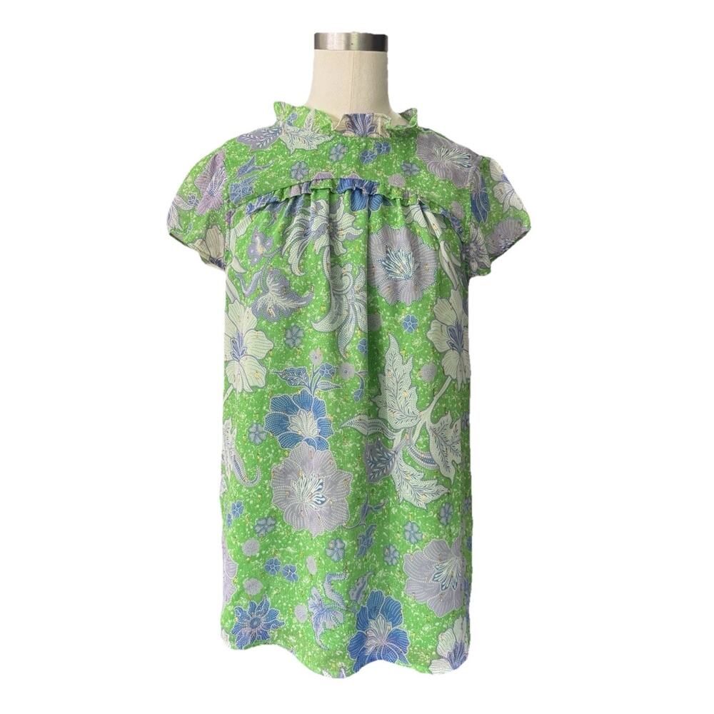 Joie Bright Green Floral Blouse Ruffle Flowy Career Casual Top size small - Picture 13 of 14